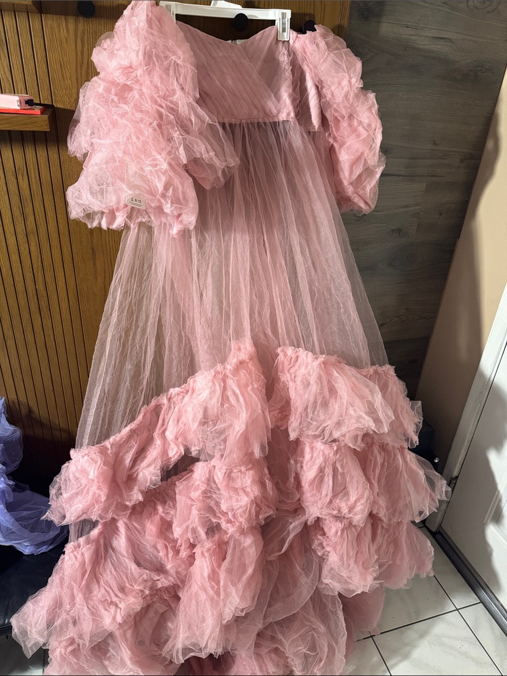 Pink Ruffled Tulle Gown pregnant photography dress